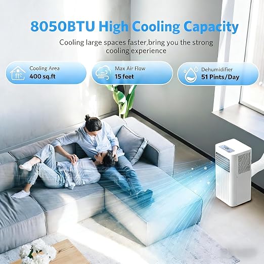 Electactic 8050 BTUs Climatiseur mobile pour pièces jusqu'à 400 mètres carrés, mini climatiseur pour chambre à coucher, avec mode déshumidificateur et ventilateur, télécommande, mode2 Electactic 8050 BTUs Climatiseur mobile pour pièces jusqu'à 400 mètres carrés, mini climatiseur pour chambre à coucher, avec mode déshumidificateur et ventilateur, télécommande, mode