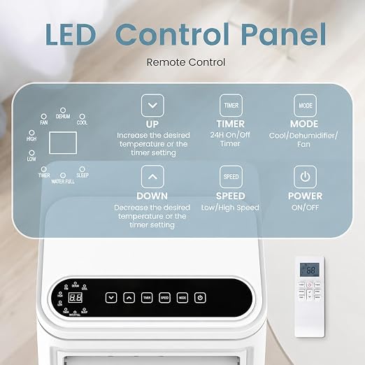 Electactic 8050 BTUs Climatiseur mobile pour pièces jusqu'à 400 mètres carrés, mini climatiseur pour chambre à coucher, avec mode déshumidificateur et ventilateur, télécommande, mode4 Electactic 8050 BTUs Climatiseur mobile pour pièces jusqu'à 400 mètres carrés, mini climatiseur pour chambre à coucher, avec mode déshumidificateur et ventilateur, télécommande, mode
