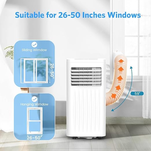 Electactic 8050 BTUs Climatiseur mobile pour pièces jusqu'à 400 mètres carrés, mini climatiseur pour chambre à coucher, avec mode déshumidificateur et ventilateur, télécommande, mode5 Electactic 8050 BTUs Climatiseur mobile pour pièces jusqu'à 400 mètres carrés, mini climatiseur pour chambre à coucher, avec mode déshumidificateur et ventilateur, télécommande, mode